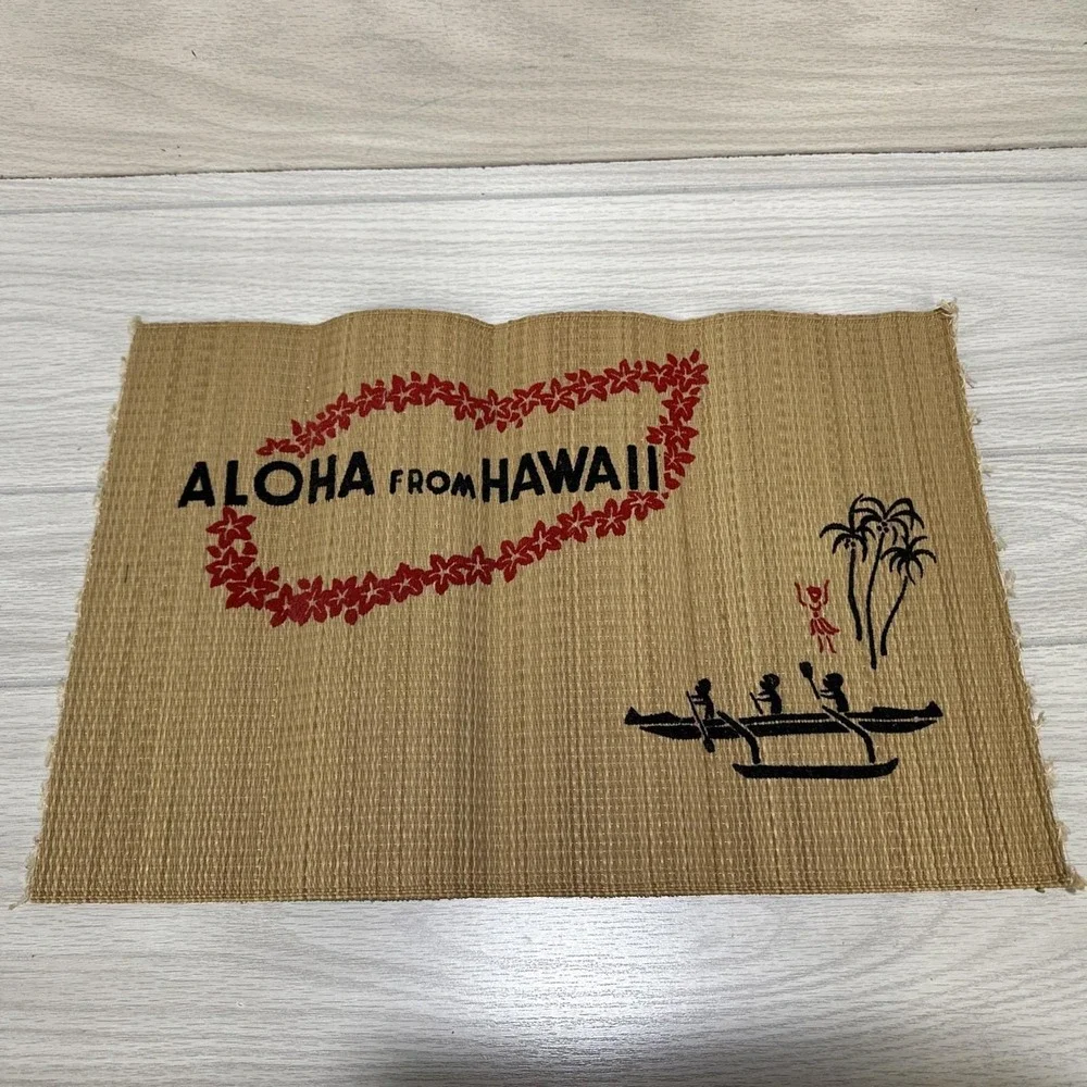 Hawaiian Woven Placement 1960s Aloha from Hawaii Vintage 17.75x11.75